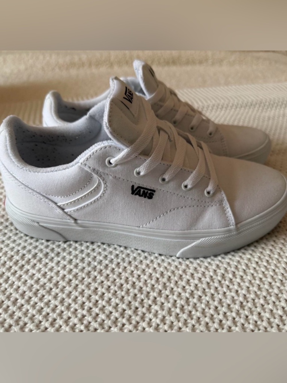 Vans White Canvas Low-Top Sneakers with Black Logo